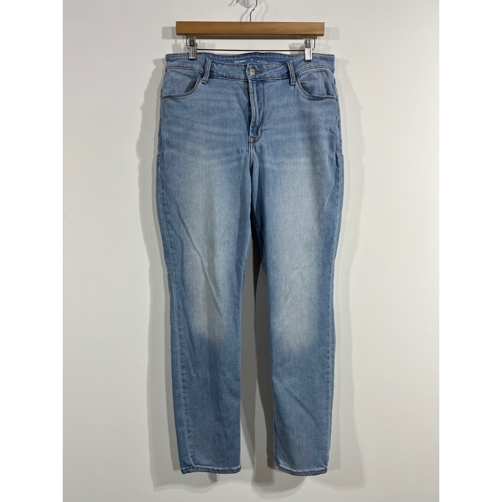 Old Navy Wow Straight Jeans Womens 14 Long High Rise Light Wash Blue Denim Boho